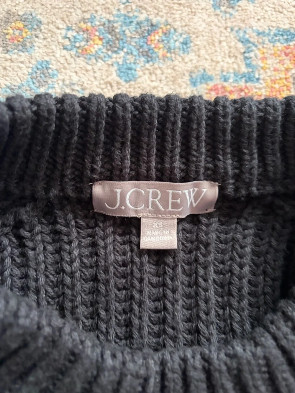 J.Crew black heritage cotton fishermen chunky knit crewneck sweater